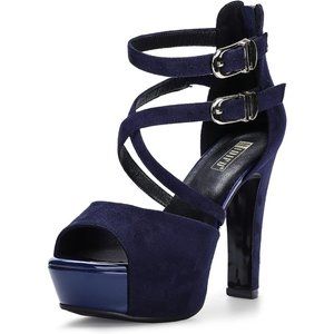 Women's IN5 Charcy Crisscross Strappy Platform High Chunky Blue Heels Toe Pump